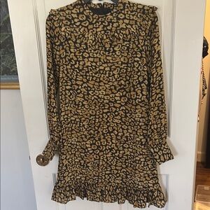 Who What Wear leopard Tan Cream Ruffled Tiered Long Sleeve Dress
